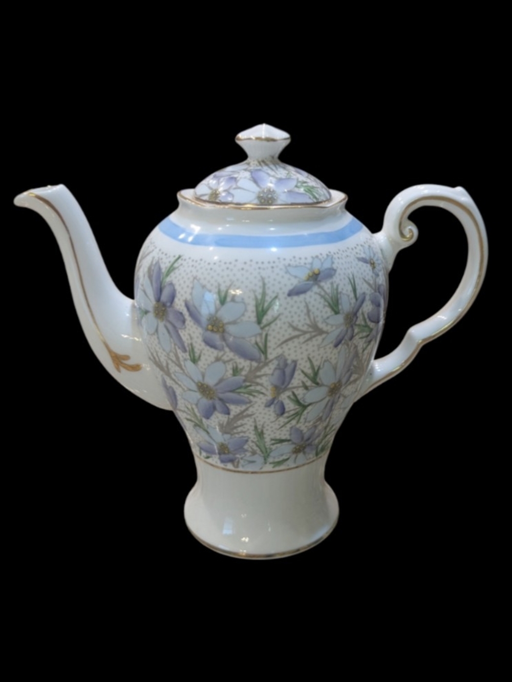 VTG Devon by Tuscan Royal Tuscan Blue Purple Daisies Gold Porcelain Coffee Pot